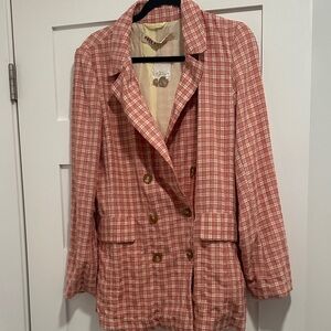 Free People Plaid Blazer in Pink and Cream